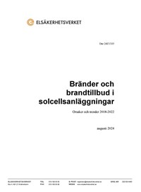 Omslagssida rapport Bränder och brandtillbud i solcellsanläggningar.