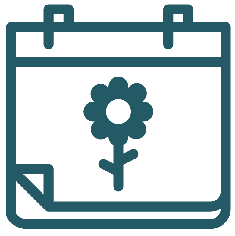 Tecknad symbol på ett kalenderblad med blomma.