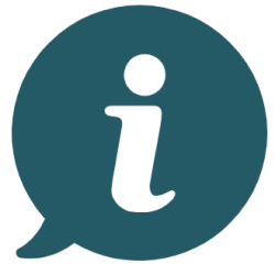 Tecknad symbol med informationsikon i pratbubbla.